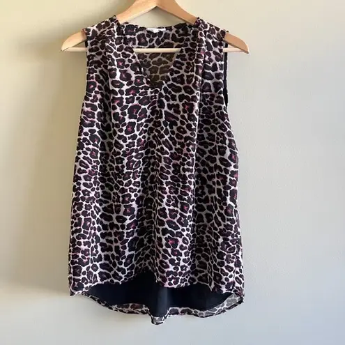 Pleione Shirt Womens Size XS Cheetah Leopard Tunic Sleeveless Ruffle Blouse Top