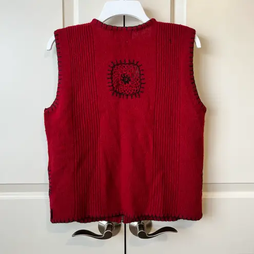 Woolrich Ruby Red Wool Beaded Zip Up Sweater Vest Medium