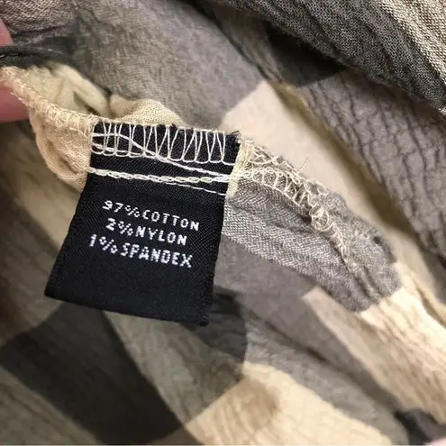 Josephine Chaus Cotton Blend Yellow Black Plaid Long Sleeve Button Up Shirt Top