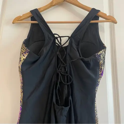 1Pc Swimsuit Ladies Tank Black Printed Side With Adjustable Back Tie Size XXL