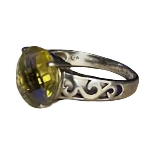 Vintage Sterling Silver Filigree Ring w/ Lemon Quartz Oval Gemstone – Size 7 Yellow