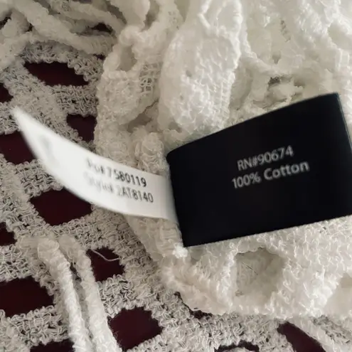 Boston Proper Crochet Fringe Poncho Top S/M White Open Weave Boho Beach Coverup Size M