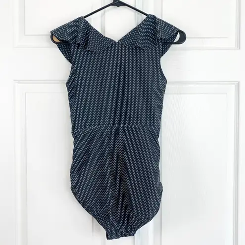 ALBION FIT Albion Ruffle Knot Cut Out One Piece Swimsuit Dash Black White Size Small