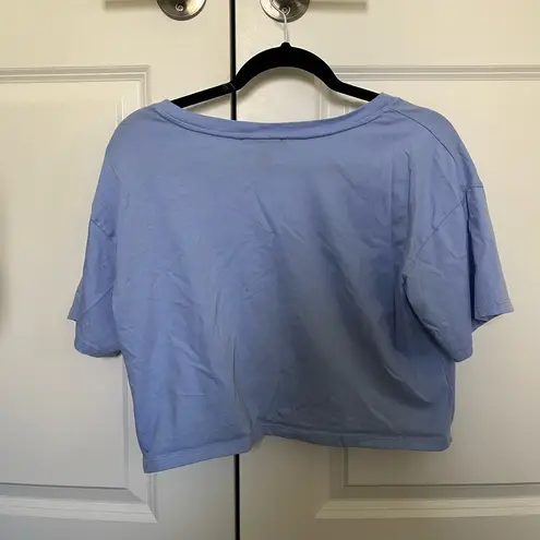 Forever 21 Short Sleeve Cropped Blue V-Neck Tee Shirt