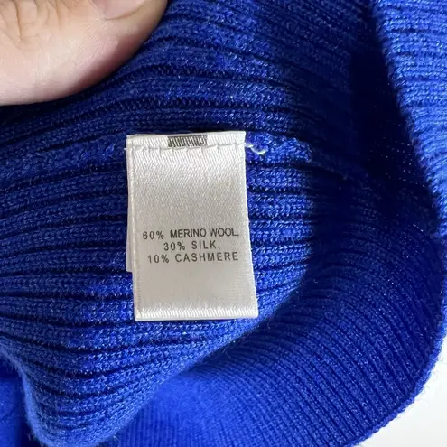 St. John Cobalt Blue Ribbed Knit Sweater Womens Sz M Designer Wool Silk Cashmere