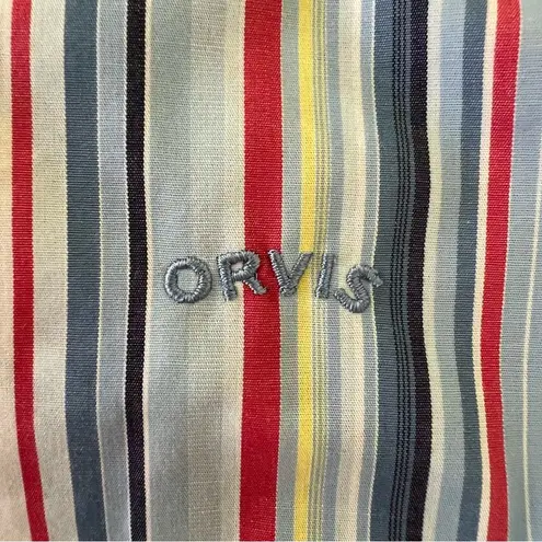 Orvis  Lite Dark Blue Striped Button Up Shirt Top Long Sleeve Womens Size 8