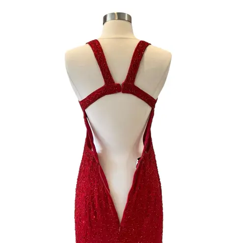 Sean Collection Vintage Red Silk Beaded Gown with Open Back