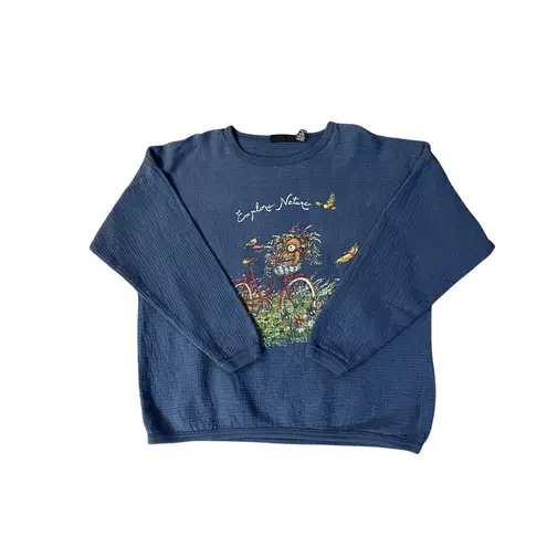 Vintage 90s Chic Explore Nature Sweatshirt Womens M/L Blue Teddy Bears Size M