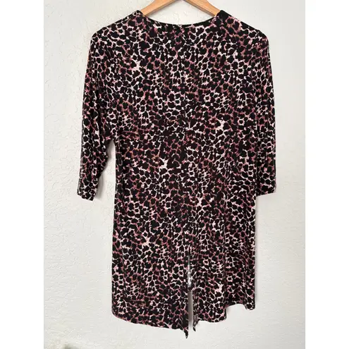 Soma Animal Print Soft Night Shirt Nightie Top 1/2 Sleeve Brown Black Cheetah