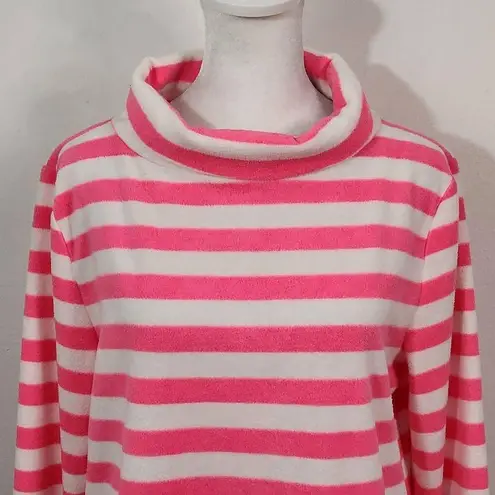 Telluride Pink and White Stripe Fleece Pullover Size Medium Comfy Pink Fleece