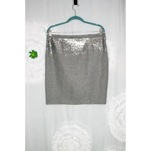 Susana Monaco Pencil Skirt Wool Blend Gray Embellished Sequins Size 8 Lined