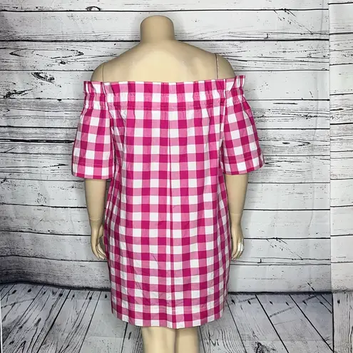 Raye Collyn Size XL Pink & White Gingham Plaid Off the Shoulder Dress w/ Pockets