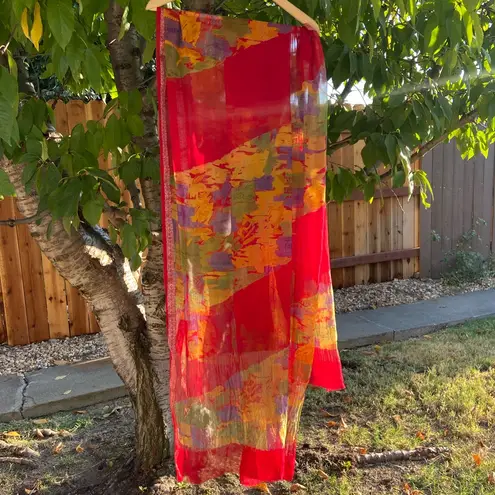 Colorful Abstract Textured Indian Sheer Scarf Duputta Red