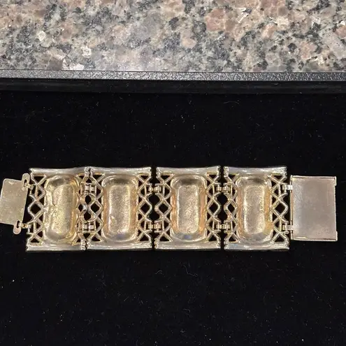 Vintage Chunky Selro Style 50’s 60’s Wide Panel Bracelet Collectible Gold