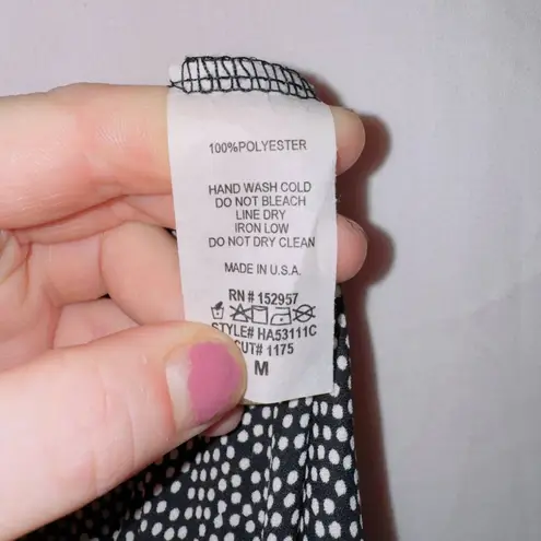 E2 Black Polka Dot Print High Waisted Wide Leg Side Slit Pants size medium