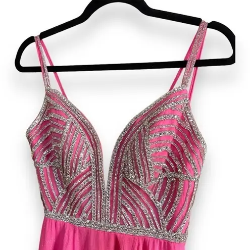 Vienna Prom Dress Pink with Silver Rhinestones Size 2