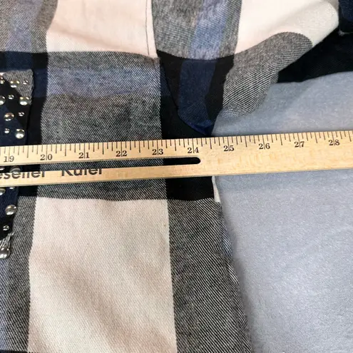 Life Flannel Women Large Black White Blue Buffalo Check Lightweight Button Shirt