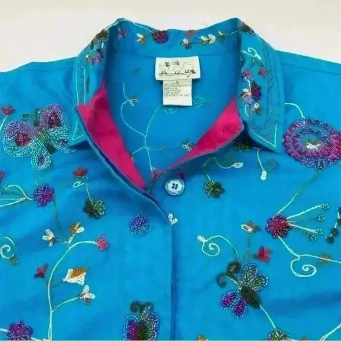 Quacker Factory  Beaded and Embroidered Jacket Blue Size Small