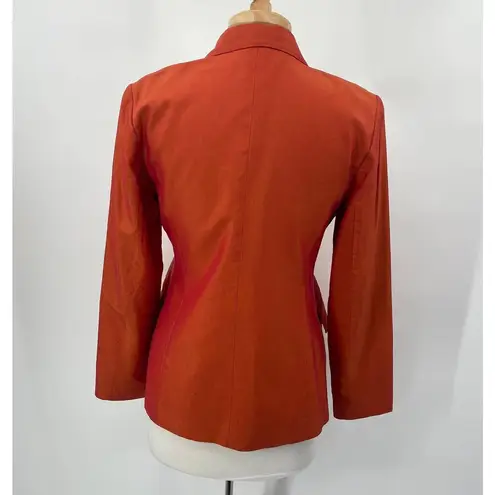 Lafayette 148  Blazer Buttons Down Cotton Silk Pockets Iridescent Orange Womens 8