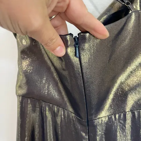 Ever New Goddess Charli High Low Navy And Gold Metallic Formal Gown Sz US 0