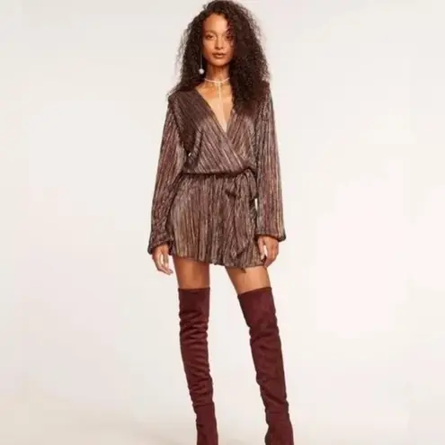 Ramy Brook Multicolor Metallic A-Line Long Sleeves Elise Vincy Dress Size Small