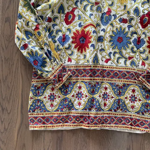 Vintage Hand Made for Karavan Block Printed Long Sleeve Cotton Top Size Medium