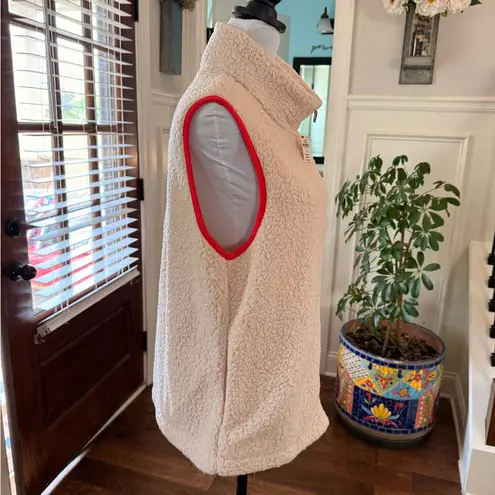 PINK - Victoria's Secret  NWT Cream and Hot Pink Sherpa Vest w/ Dog Pull Charm