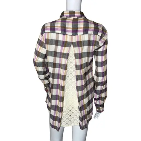 Isabella Sinclair Shirt Womens Small Cream Black Plaid Button Up Campcore Cabin