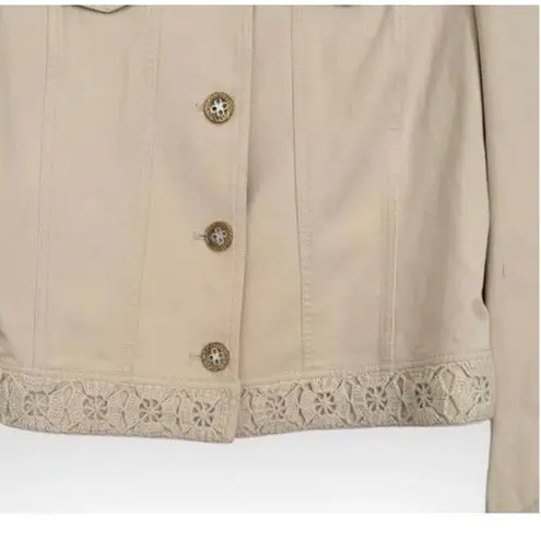 St. John Sport Ivory Stretch Cotton Jean/Denim Embroidered Jacket sz S