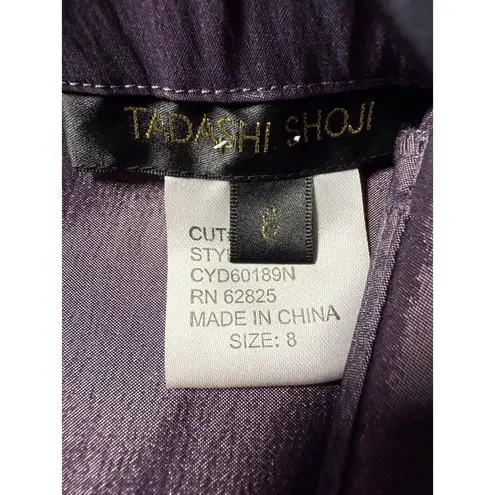 Tadashi Shoji Purple Shimmer Evening Peplum Blouse Ruched Sleeve Size 8 Elegant