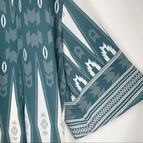 Honeyme Bohemian Blue White Aztec Kimono Wrap Cardigan