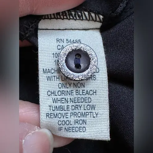 Buttons Color Style Black Satin short Striped Sleeves Metal V Neck Ruffles SZ XL