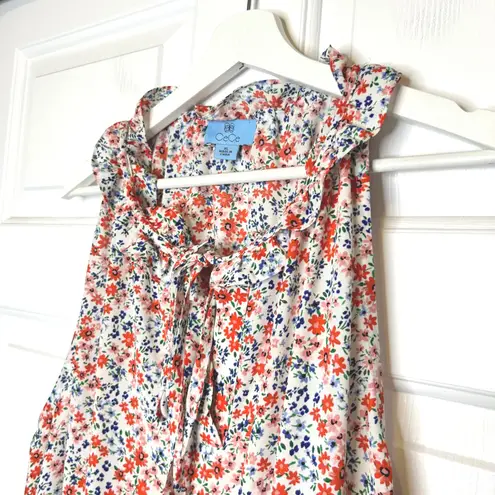 CeCe Floral Ruffle Tie Neck Sleeveless Blouse Top XL