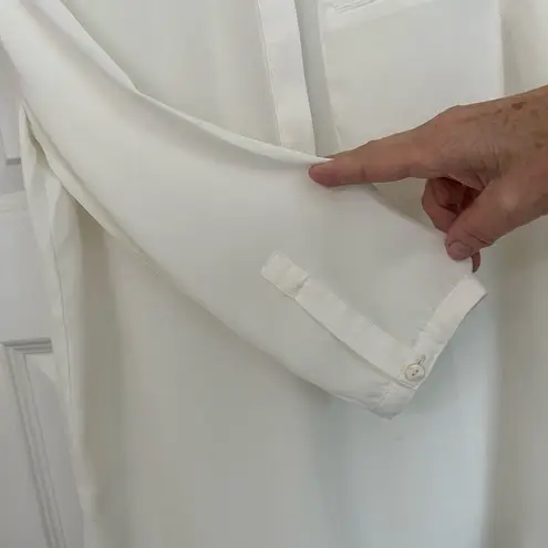 NYDJ Cream 3/4 Sleeve Blouse with Mandarin Collar and Pleating Detail Size S