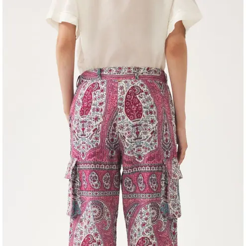 Antik Batik Quilted Cotton Voile Paisley Tajar Ankle Cargo Pants Trousers S 38