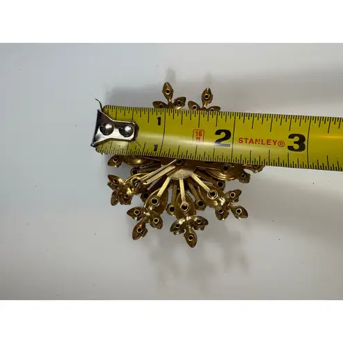 Vintage Emerald Green Aurora Borealis Rhinestone Flower Brooch Pin