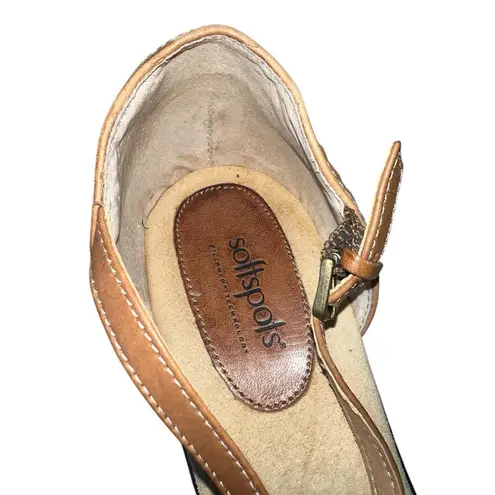 Softspots Tan Leather Peep Toe Slingback Wedge Sandals Women’s 11W Comfort Brown Size 11