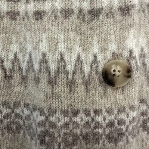 EUC White + Warren Warm Neutral Cashmere Fair Isle Cardigan Sweater Tan Cream M Size M