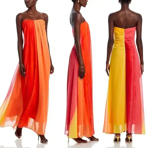Milly Sunset Stripe Strapless Maxi Dress Coral Multi Size 2 US NWT
