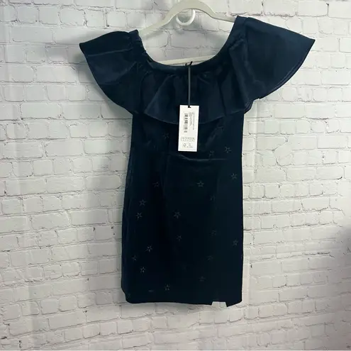 SALONI New Greta ruffle mini dress cotton velvet size dark navy US size 2 witchy Blue