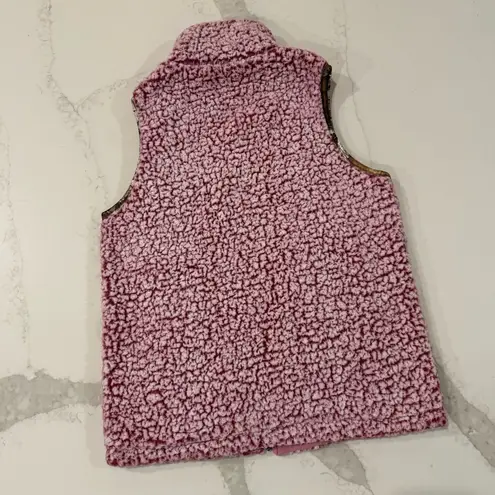 Real Tree Full Zip Sherpa Vest Women’s Medium Pink w/Camo Trim Cozycore Winter