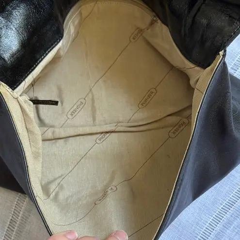 Pioneer Vintage 80s Black Leather Fold Over Clutch.