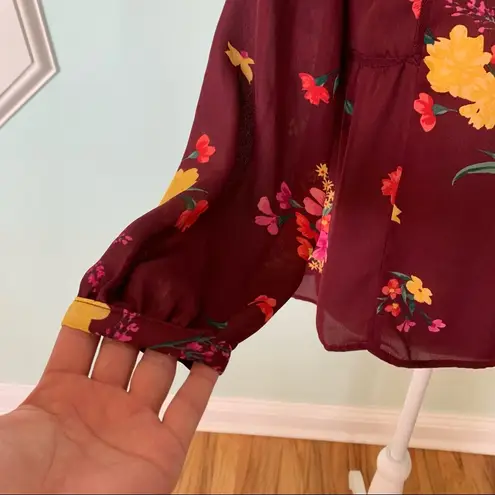 Old Navy  Floral Maroon Burgundy Semi Sheer Blouse Small S
