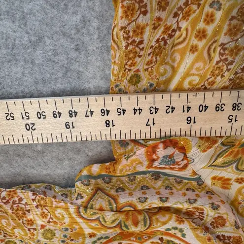 Rose + Olive Lined Flowy Hippie Top Womens Small Orange Metallic Gold Polyester