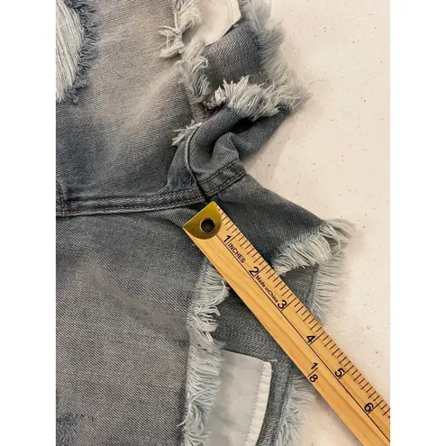 Kancan Distressed Denim Shorts Frayed Hem High Rise Button Fly Size S NWT Blue