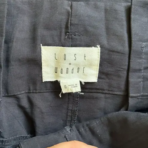 Lost + Wander Womens Bloody Mary Black Cropped Belted Wide Leg Pants Medium