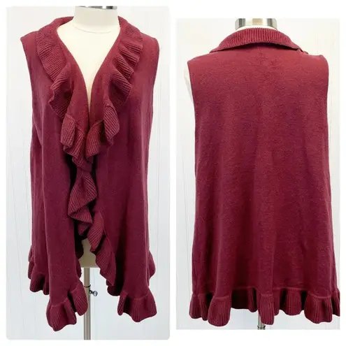 cupio NEW  Womens XL Sweater Vest Ruffled Current Crush Maroon Bohemian Feminine