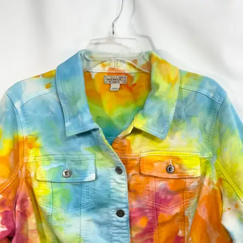 One World XXL Jacket Handmade Tie Dye Cropped Short Sleeve Rainbow Denim 185