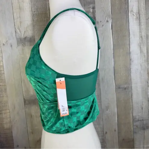 Colsie Size Medium Green Velvet Checkered Crop Top Bralette W/Adjustable…