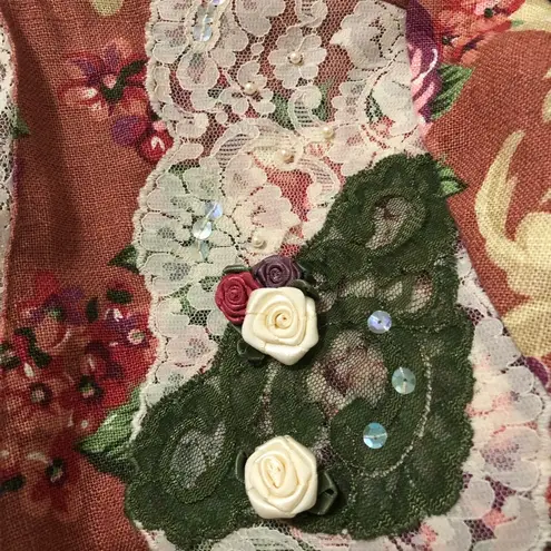 VINTAGE LACY AFTERNOON Floral English Garden Open Front Cardigan Size L Size L